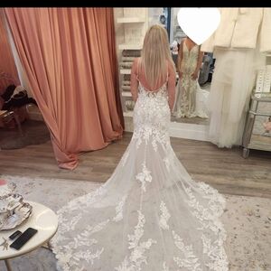 Floral Lace Mermaid Bridal Gown with Dramatic Train - Ivory